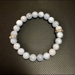 Aquamarine Natural Bead Bracelet Czech Crystal 7”